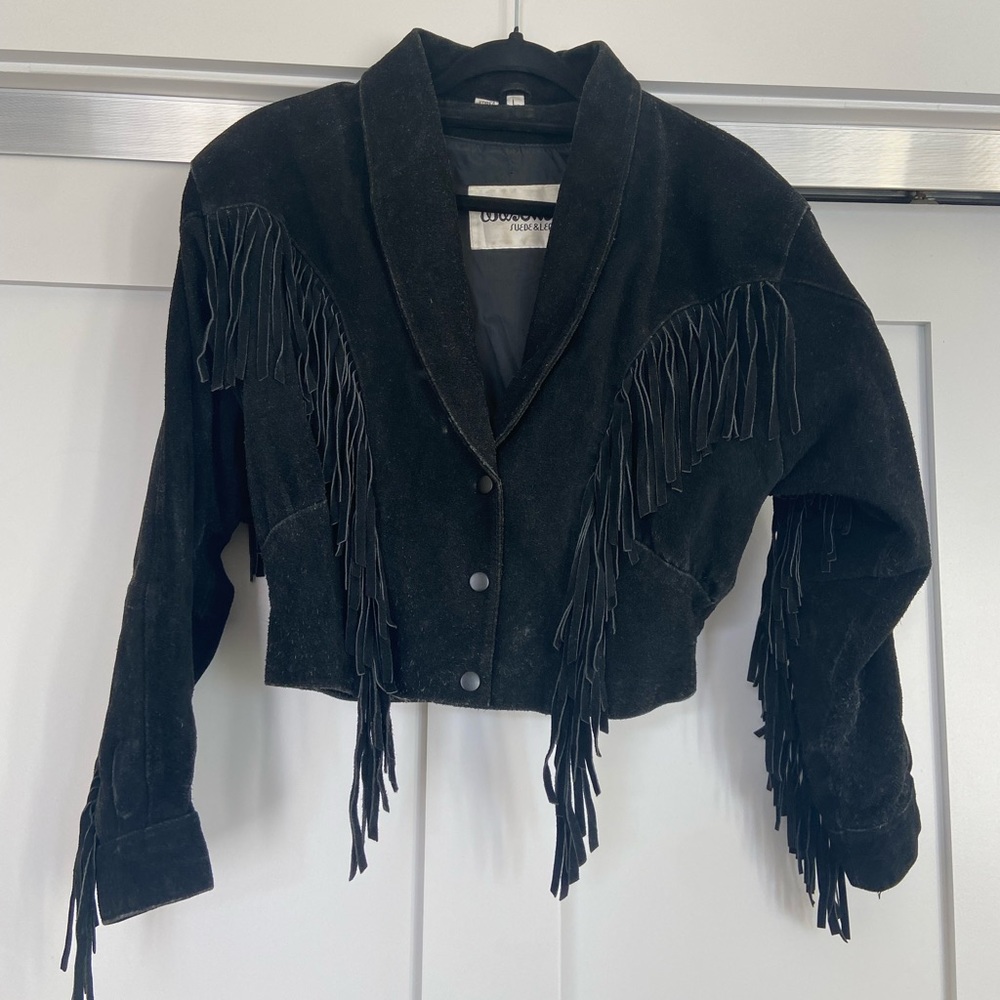 Vintage Wilsow real leather shade fringe jacket